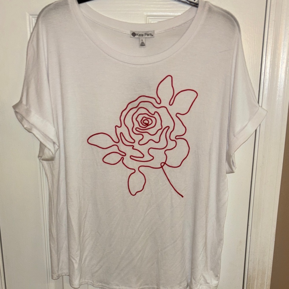 Kate Park Rose embroidered White woman’s Top  large